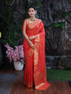 Banarasee Handloom Dual Shade Semi Silk Saree With Zari Buti Work & Border-Rust