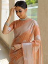 Banarasee Faux Georgette Saree With Silver Zari Buta & Border-Beige