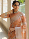 Banarasee Faux Georgette Saree With Silver Zari Buta & Border-Beige