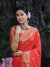 Banarasee Handloom Dual Shade Semi Silk Saree With Zari Buti Work & Border-Rust