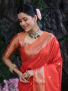 Banarasee Handloom Dual Shade Semi Silk Saree With Zari Buti Work & Border-Rust