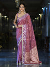 Banarasee Handloom Semi Silk Saree With Buti Design Zari Border & Lace-Dusty Pink