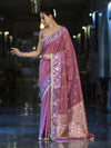 Banarasee Handloom Semi Silk Saree With Buti Design Zari Border & Lace-Dusty Pink