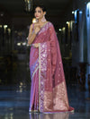 Banarasee Handloom Semi Silk Saree With Buti Design Zari Border & Lace-Dusty Pink
