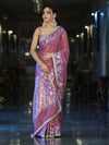 Banarasee Handloom Semi Silk Saree With Buti Design Zari Border & Lace-Dusty Pink