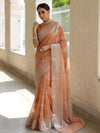 Banarasee Faux Georgette Saree With Silver Zari Buta & Border-Beige