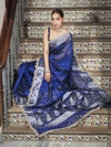 Banarasee Tissue Hand Embroidered Mirror Work Saree With Pearl Motifs & Swarovski Work-Blue