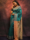 Banarasee Cotton Silk Saree With Resham Border & Pallu-Green