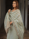 Banarasee Cotton Salwar Kameez Fabric With Dupatta & Resham Zari-Light Blue