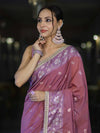 Banarasee Handloom Semi Silk Saree With Buti Design Zari Border & Lace-Dusty Pink
