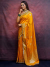 Banarasee Handwoven Semi Silk Saree With Zari Border & Lace-Mustard Yellow