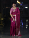 Banarasee Cotton Silk Plain Saree With Floral Zari Border-Magenta