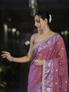 Banarasee Handloom Semi Silk Saree With Buti Design Zari Border & Lace-Dusty Pink