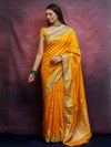 Banarasee Handwoven Semi Silk Saree With Zari Border & Lace-Mustard Yellow