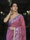 Banarasee Handloom Semi Silk Saree With Buti Design Zari Border & Lace-Dusty Pink