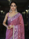 Banarasee Handloom Semi Silk Saree With Buti Design Zari Border & Lace-Dusty Pink