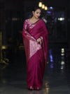 Banarasee Cotton Silk Plain Saree With Floral Zari Border-Magenta