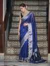 Banarasee Tissue Hand Embroidered Mirror Work Saree With Pearl Motifs & Swarovski Work-Blue
