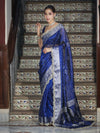 Banarasee Tissue Hand Embroidered Mirror Work Saree With Pearl Motifs & Swarovski Work-Blue