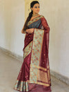 Banarasee Organza Mix Saree With Contrast Zari Meena Border-Maroon