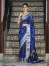 Banarasee Tissue Hand Embroidered Mirror Work Saree With Pearl Motifs & Swarovski Work-Blue