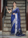 Banarasee Tissue Hand Embroidered Mirror Work Saree With Pearl Motifs & Swarovski Work-Blue