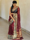 Banarasee Organza Mix Saree With Contrast Zari Meena Border-Maroon
