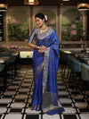 Banarasee Handloom Dual Shade Semi Silk Saree With Zari Buti Work & Border-Blue
