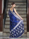 Banarasee Tissue Hand Embroidered Mirror Work Saree With Pearl Motifs & Swarovski Work-Blue