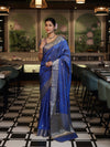 Banarasee Handloom Dual Shade Semi Silk Saree With Zari Buti Work & Border-Blue