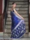 Banarasee Tissue Hand Embroidered Mirror Work Saree With Pearl Motifs & Swarovski Work-Blue