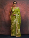 Banarasee Handwoven Semi Silk Saree With Zari Border & Lace-Henna Green