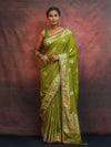 Banarasee Handwoven Semi Silk Saree With Zari Border & Lace-Henna Green