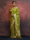 Banarasee Handwoven Semi Silk Saree With Zari Border & Lace-Henna Green