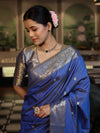 Banarasee Handloom Dual Shade Semi Silk Saree With Zari Buti Work & Border-Blue