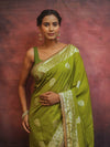 Banarasee Handwoven Semi Silk Saree With Zari Border & Lace-Henna Green