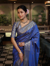 Banarasee Handloom Dual Shade Semi Silk Saree With Zari Buti Work & Border-Blue