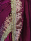 Banarasee Handloom Plain Tissue Saree With Zari Border & Lace-Purple