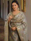 Banarasee Salwar Kameez Semi Katan Silk Fabric With Dupatta-Grey