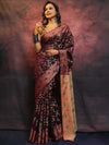 Banarasee Cotton Silk Jamdani Saree With Resham & Zari Design-Wine