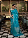 Banarasee Handloom Semi Silk Saree With Sona Rupa Zari Work & Border-Turquoise Blue