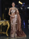 Banarasee Handwoven Plain Tissue Saree With Zari Border & Lace-Light Brown