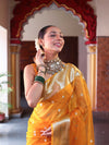 Banarasee Organza Mix Saree With Silver Zari Buti Design & Border-Mustard Yellow
