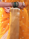 Banarasee Organza Mix Saree With Silver Zari Buti Design & Border-Mustard Yellow