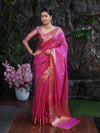Banarasee Handloom Dual Shade Semi Silk Saree With Zari Buti Work & Border-Dark Pink