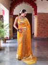 Banarasee Organza Mix Saree With Silver Zari Buti Design & Border-Mustard Yellow