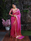 Banarasee Handloom Dual Shade Semi Silk Saree With Zari Buti Work & Border-Dark Pink