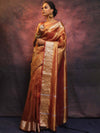 Banarasee Handwoven Plain Tissue Zari Border Saree-Rust