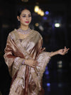 Banarasee Handwoven Plain Tissue Saree With Zari Border & Lace-Light Brown