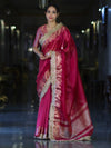 Banarasee Handloom Plain Tissue Saree With Zari Border & Lace-Magenta